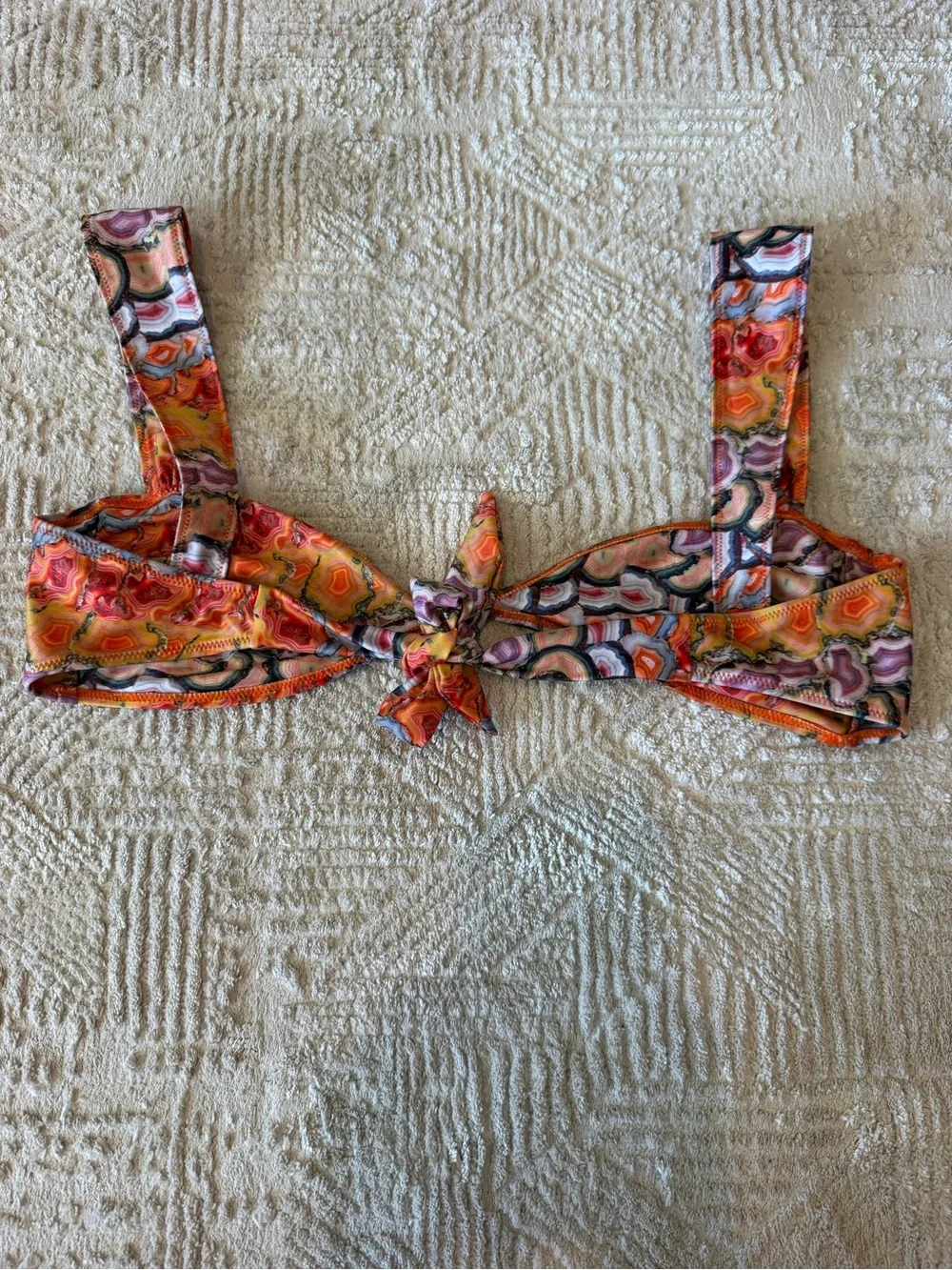 Strawberry Milk Mob Agate Geode Print Cutout Tie Back Bikini Top M